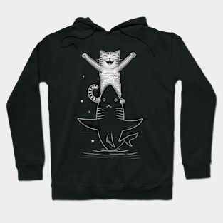 Cat Riding Shark Oceanic Exploration Hoodie